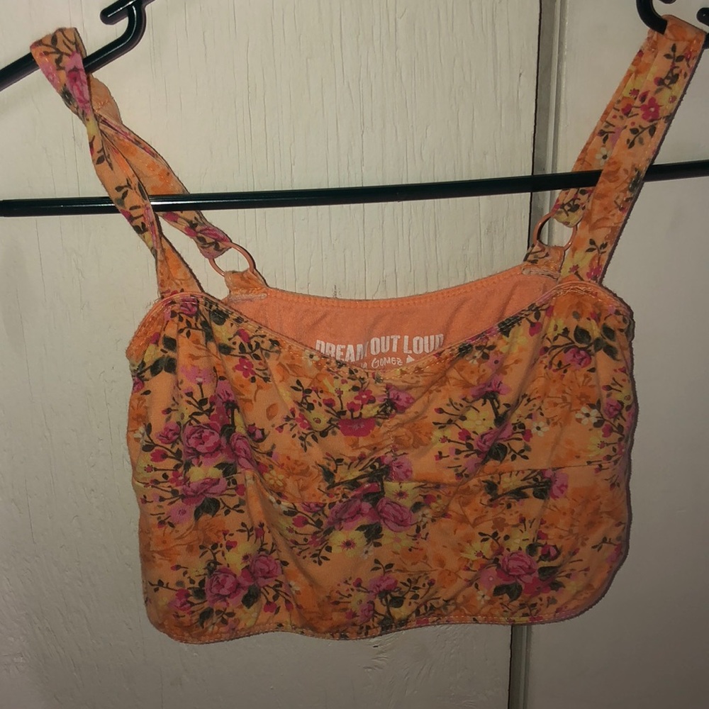 Orange floral crop tank